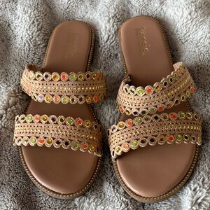 Kensie Tan Sandals with Colorful Accents
